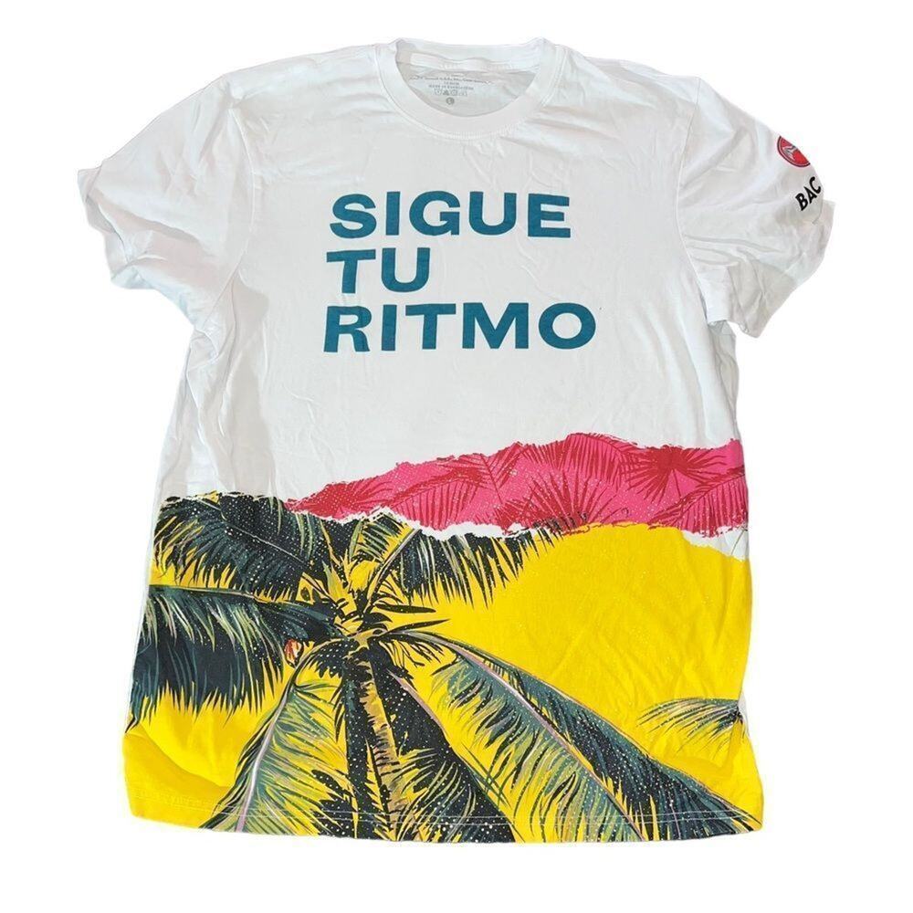 Bacardi T-Shirt Mens Large White Sigue Tu Ritmo Tropical Palm Graphic - Picture 2 of 4